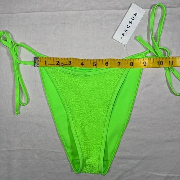 NWT LA Hearts PacSun Neon Green Ribbed Side Tie Bikini Bottom XS - Picture 4 of 6